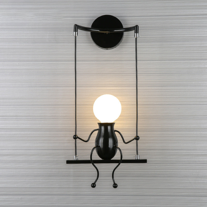 Skørter | Swing Shape Wall Lamp with Small People Decoration Metal Modern 1 Light Wall Fixture in Black/White/Red