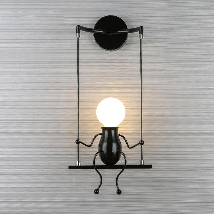 Skørter | Swing Shape Wall Lamp with Small People Decoration Metal Modern 1 Light Wall Fixture in Black/White/Red