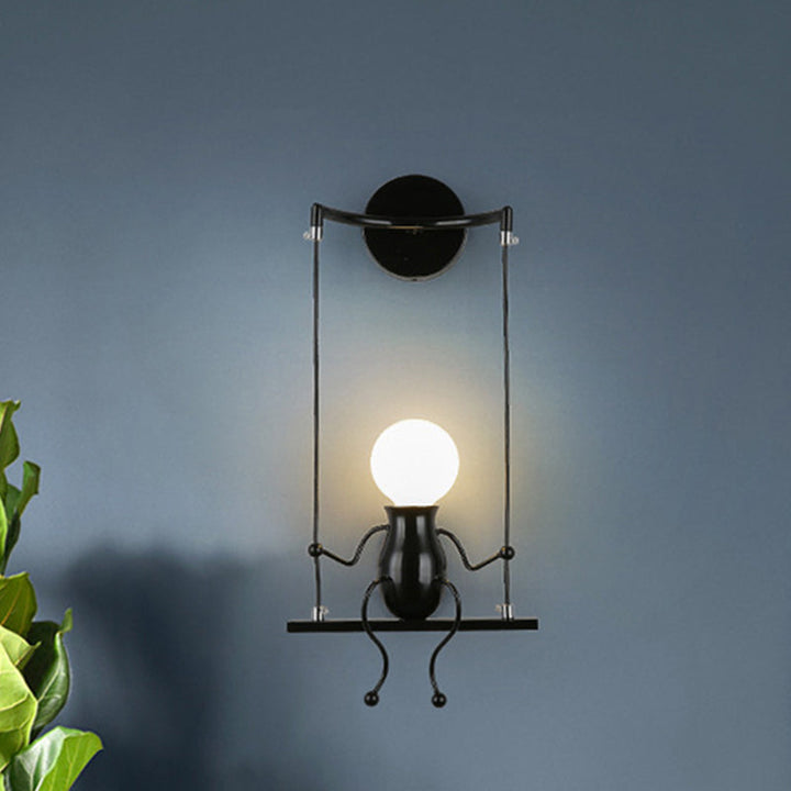 Skørter | Swing Shape Wall Lamp with Small People Decoration Metal Modern 1 Light Wall Fixture in Black/White/Red