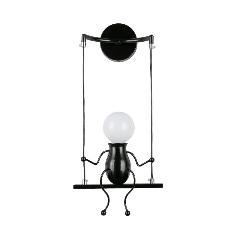 Skørter | Swing Shape Wall Lamp with Small People Decoration Metal Modern 1 Light Wall Fixture in Black/White/Red