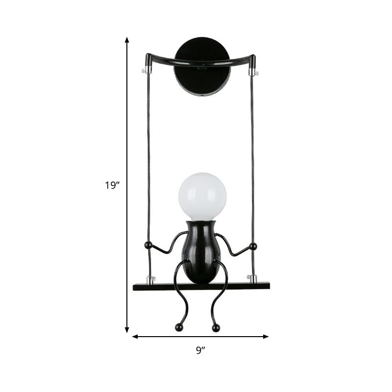 Skørter | Swing Shape Wall Lamp with Small People Decoration Metal Modern 1 Light Wall Fixture in Black/White/Red