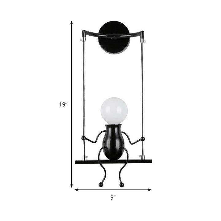 Skørter | Swing Shape Wall Lamp with Small People Decoration Metal Modern 1 Light Wall Fixture in Black/White/Red