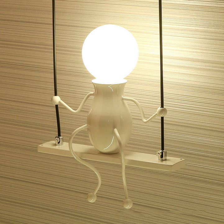 Skørter | Swing Shape Wall Lamp with Small People Decoration Metal Modern 1 Light Wall Fixture in Black/White/Red
