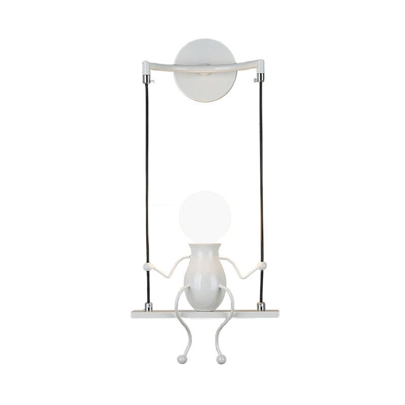 Skørter | Swing Shape Wall Lamp with Small People Decoration Metal Modern 1 Light Wall Fixture in Black/White/Red