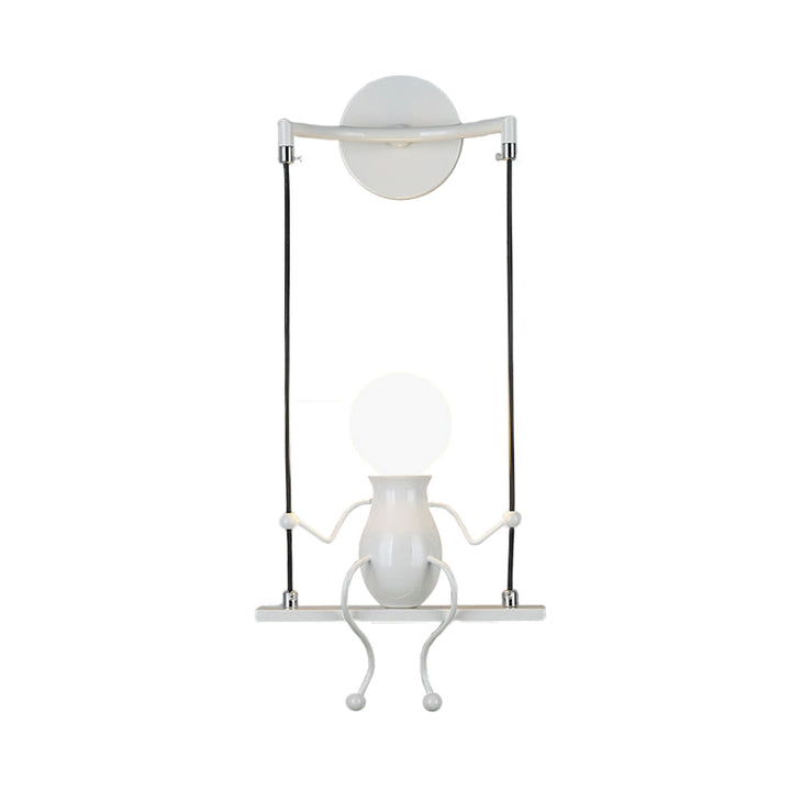 Skørter | Swing Shape Wall Lamp with Small People Decoration Metal Modern 1 Light Wall Fixture in Black/White/Red