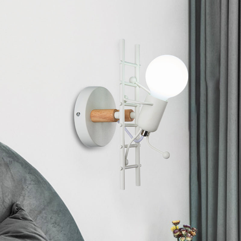 Skørter | Cartoon Bare Bulb Wall Lamp Fixtures Metal Gray/White/Green 1 Head Indoor Wall Mount Light with Small People Decoration