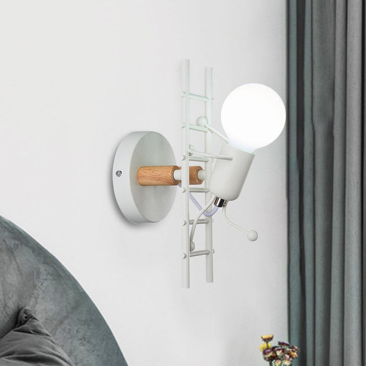 Skørter | Cartoon Bare Bulb Wall Lamp Fixtures Metal Gray/White/Green 1 Head Indoor Wall Mount Light with Small People Decoration