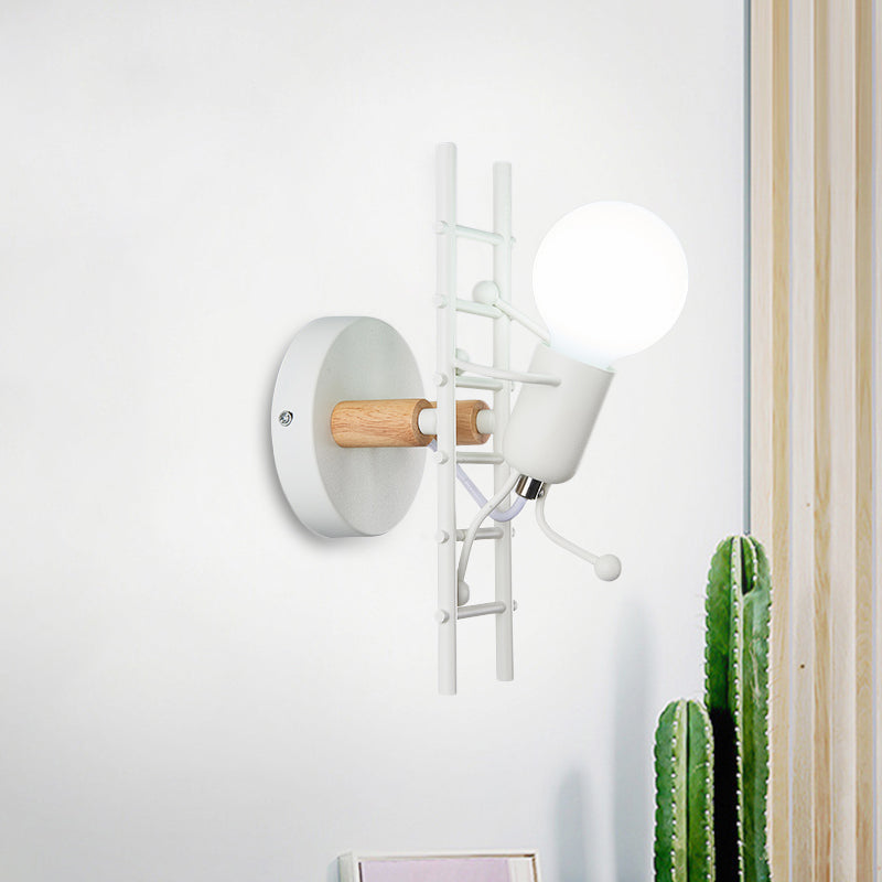 Skørter | Cartoon Bare Bulb Wall Lamp Fixtures Metal Gray/White/Green 1 Head Indoor Wall Mount Light with Small People Decoration