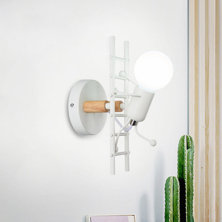 Skørter | Cartoon Bare Bulb Wall Lamp Fixtures Metal Gray/White/Green 1 Head Indoor Wall Mount Light with Small People Decoration