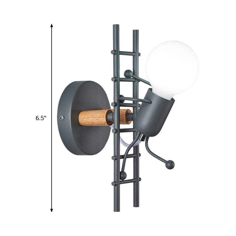 Skørter | Cartoon Bare Bulb Wall Lamp Fixtures Metal Gray/White/Green 1 Head Indoor Wall Mount Light with Small People Decoration