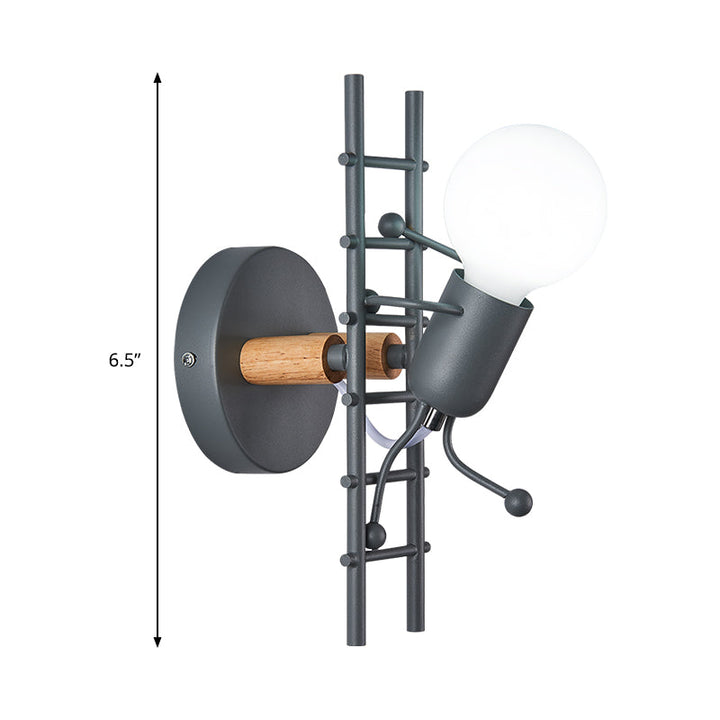 Skørter | Cartoon Bare Bulb Wall Lamp Fixtures Metal Gray/White/Green 1 Head Indoor Wall Mount Light with Small People Decoration