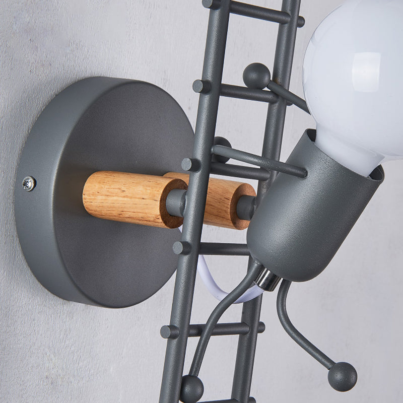 Skørter | Cartoon Bare Bulb Wall Lamp Fixtures Metal Gray/White/Green 1 Head Indoor Wall Mount Light with Small People Decoration
