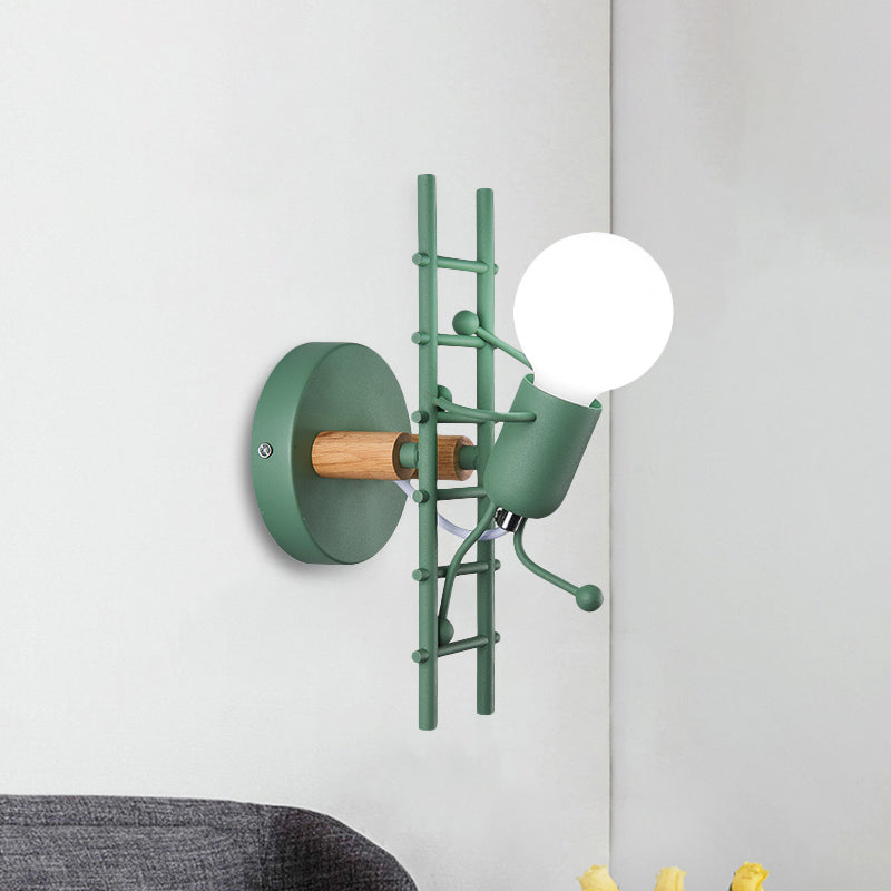 Skørter | Cartoon Bare Bulb Wall Lamp Fixtures Metal Gray/White/Green 1 Head Indoor Wall Mount Light with Small People Decoration