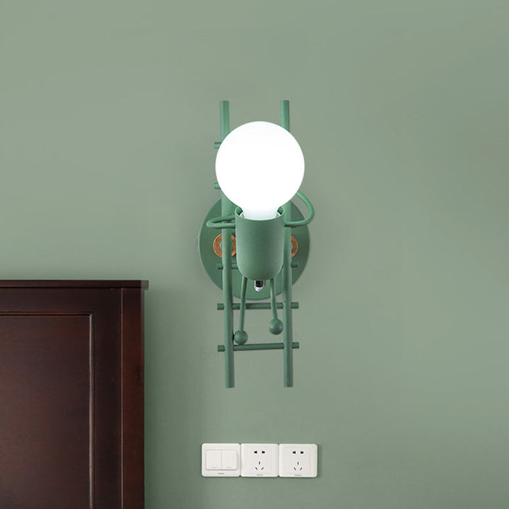 Skørter | Cartoon Bare Bulb Wall Lamp Fixtures Metal Gray/White/Green 1 Head Indoor Wall Mount Light with Small People Decoration
