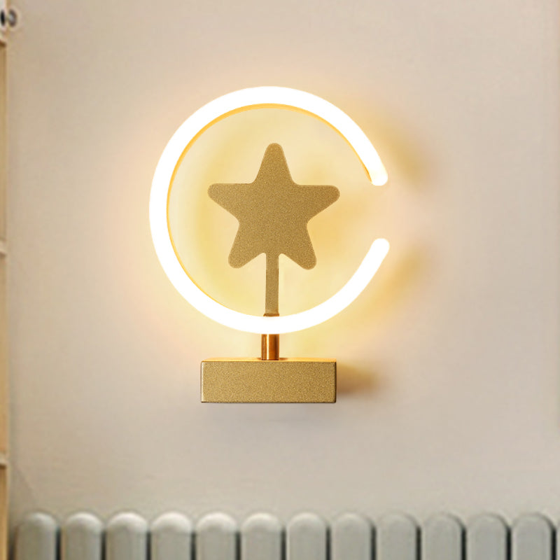 Skørter | White/Gold Circle Flush Mount Wall Lamp with Star Pattern Cartoon Acrylic LED Wall Light, Warm/White Light