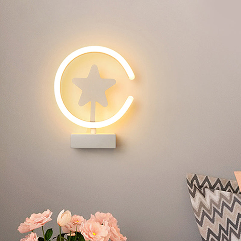 Skørter | White/Gold Circle Flush Mount Wall Lamp with Star Pattern Cartoon Acrylic LED Wall Light, Warm/White Light