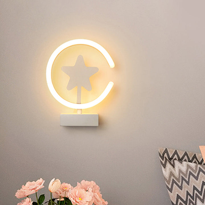 Skørter | White/Gold Circle Flush Mount Wall Lamp with Star Pattern Cartoon Acrylic LED Wall Light, Warm/White Light