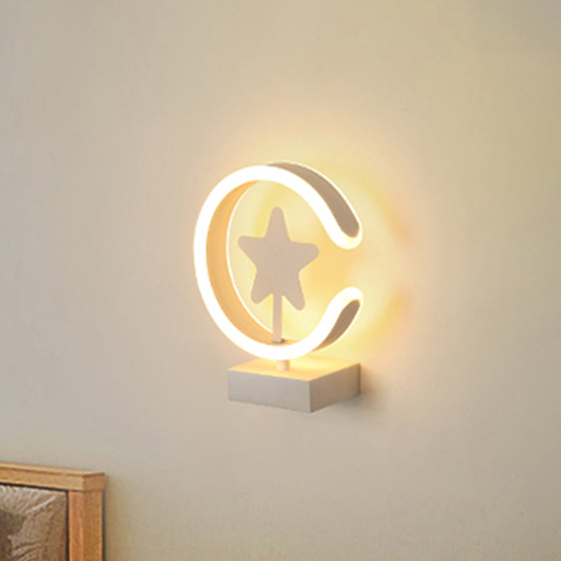 Skørter | White/Gold Circle Flush Mount Wall Lamp with Star Pattern Cartoon Acrylic LED Wall Light, Warm/White Light