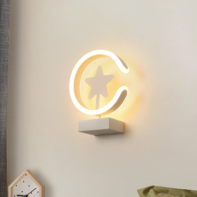 Skørter | White/Gold Circle Flush Mount Wall Lamp with Star Pattern Cartoon Acrylic LED Wall Light, Warm/White Light