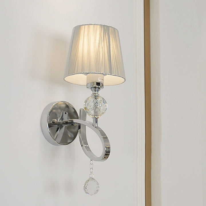 Lisslune | Cone Shadow Bedroom Wall Light Fixture Fabric 1 Head Modernism Style Silver Wall Light with Clear Crystal Ball Deco