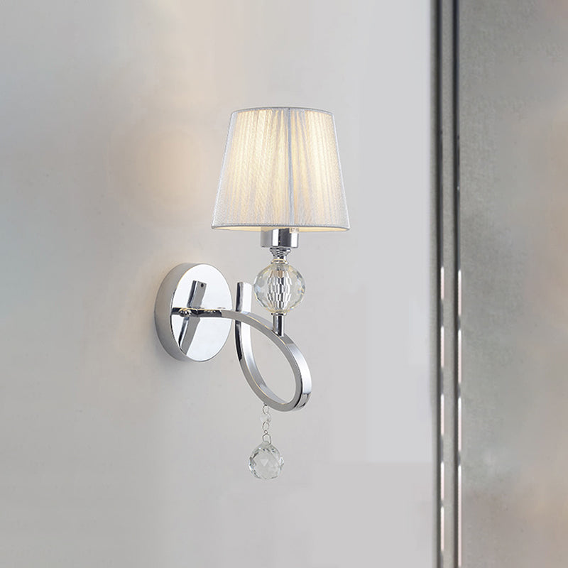 Lisslune | Cone Shadow Bedroom Wall Light Fixture Fabric 1 Head Modernism Style Silver Wall Light with Clear Crystal Ball Deco