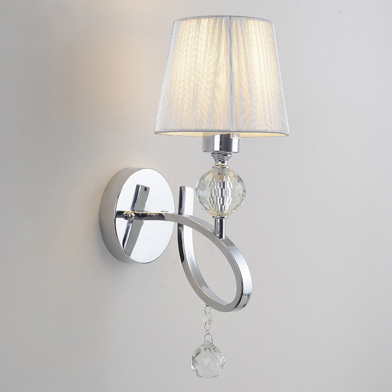 Lisslune | Cone Shadow Bedroom Wall Light Fixture Fabric 1 Head Modernism Style Silver Wall Light with Clear Crystal Ball Deco