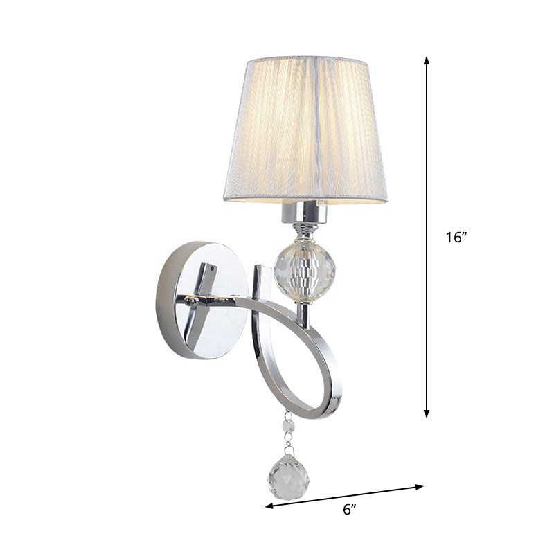 Lisslune | Cone Shadow Bedroom Wall Light Fixture Fabric 1 Head Modernism Style Silver Wall Light with Clear Crystal Ball Deco
