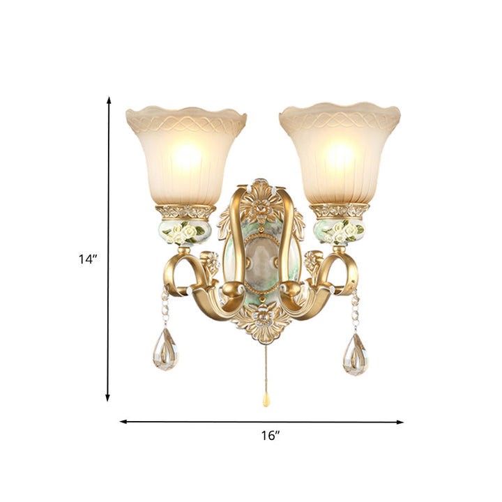 Skørter | Golden Scallop Wall Lamp Vintage White Glass 1/2 Lights Living Room Sconces Light with Golden Arm and Backplate