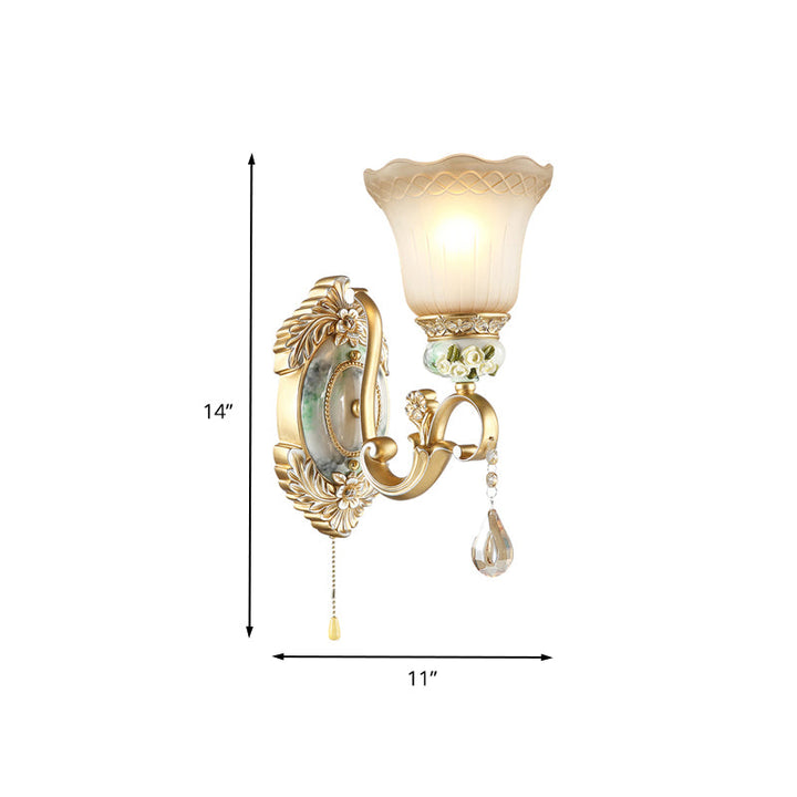 Skørter | Golden Scallop Wall Lamp Vintage White Glass 1/2 Lights Living Room Sconces Light with Golden Arm and Backplate