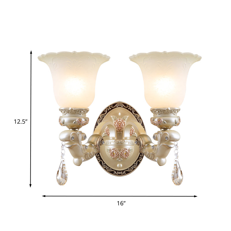 Skørter | Flower Living Room Wall Light Vintage Opal Glass 1/2 Lights Beige Wall Light