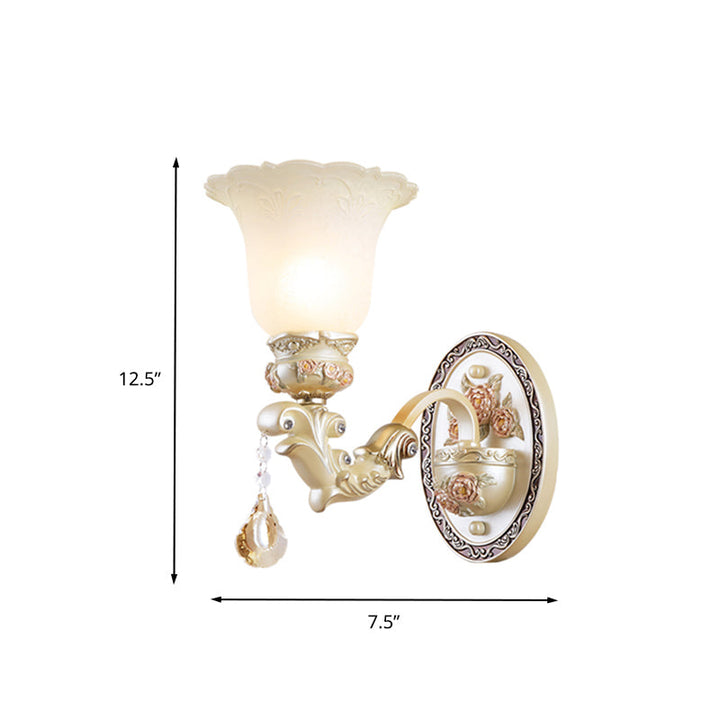 Skørter | Flower Living Room Wall Light Vintage Opal Glass 1/2 Lights Beige Wall Light