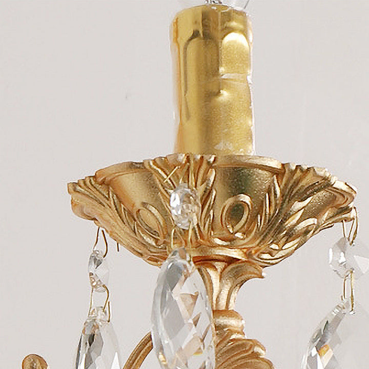 Lisslune | Candle Holder Wall Lamp Postmodern Metal 1/2 Heads Living Room Sconce Lamp in Brass with Crystal Drop Accent