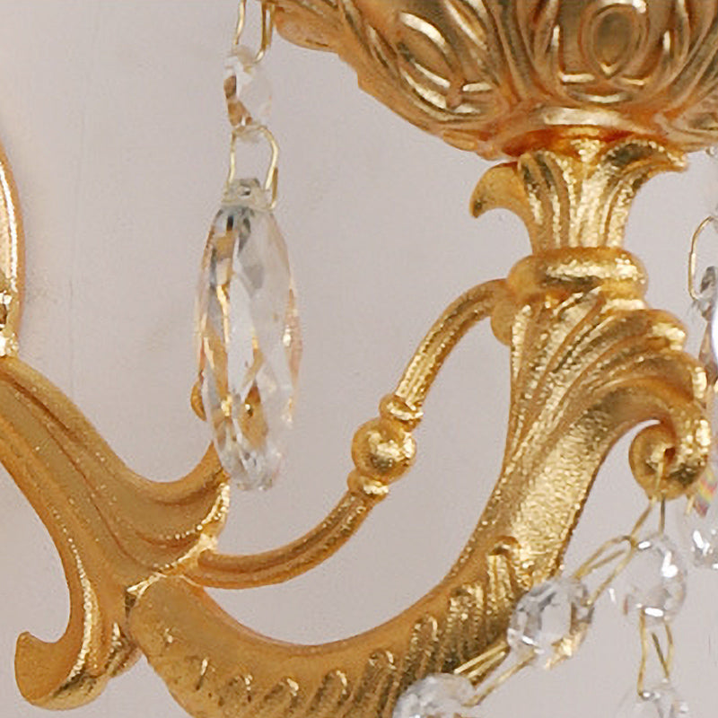 Lisslune | Candle Holder Wall Lamp Postmodern Metal 1/2 Heads Living Room Sconce Lamp in Brass with Crystal Drop Accent