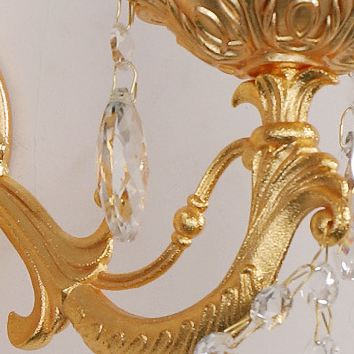 Lisslune | Candle Holder Wall Lamp Postmodern Metal 1/2 Heads Living Room Sconce Lamp in Brass with Crystal Drop Accent