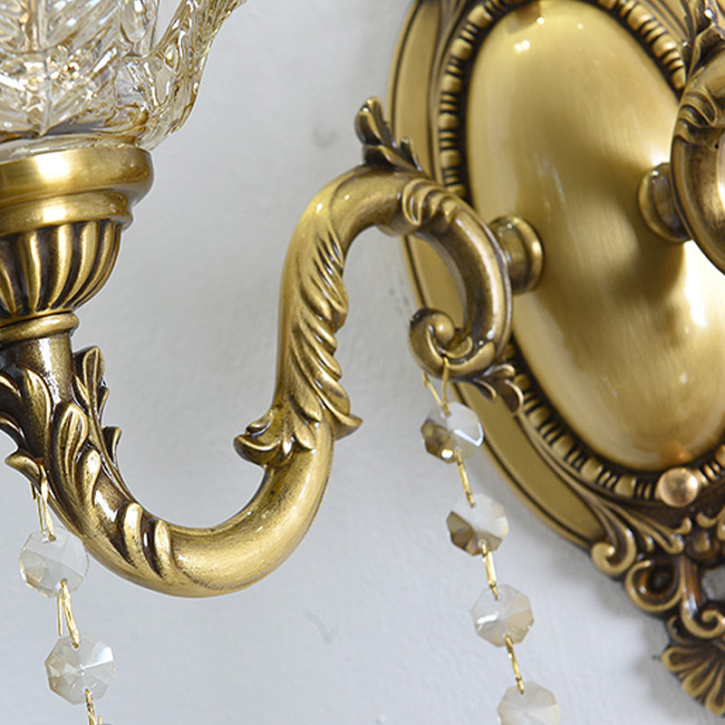 Lisslune | Clear Glass Flower Wall Mounted Light Modern 1/2 Heads Brass Wall Light with Crystal Drops