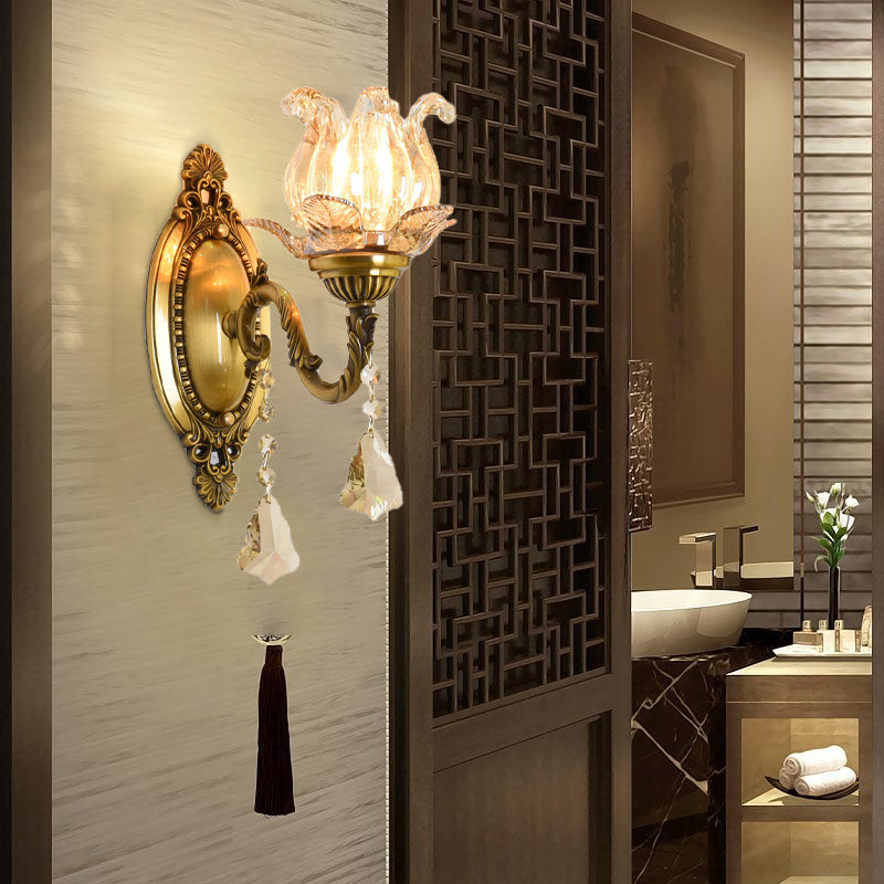 Lisslune | Flower decor wall light fixture modernism prism glass 1/2 heads brass wall lamp