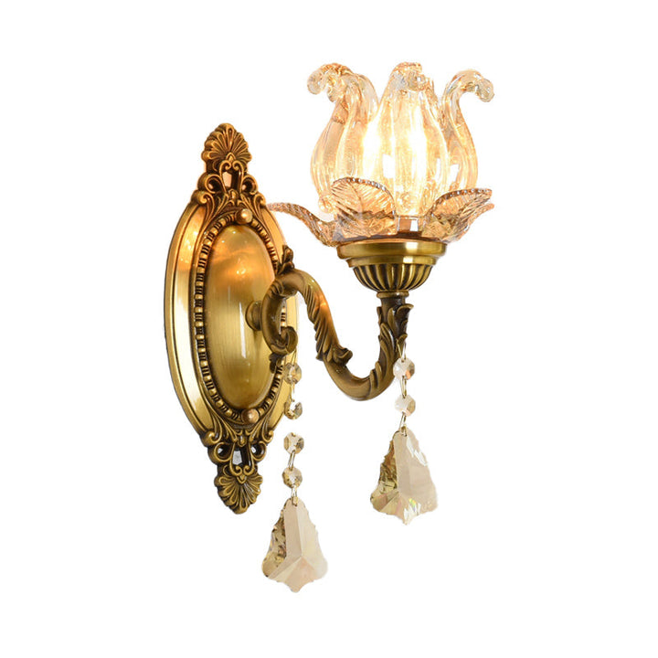 Lisslune | Flower decor wall light fixture modernism prism glass 1/2 heads brass wall lamp