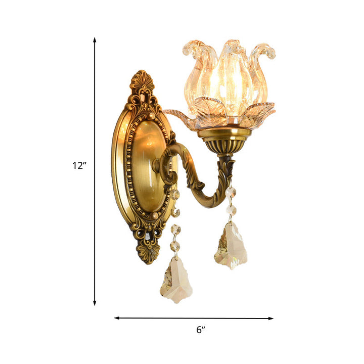 Lisslune | Flower decor wall light fixture modernism prism glass 1/2 heads brass wall lamp