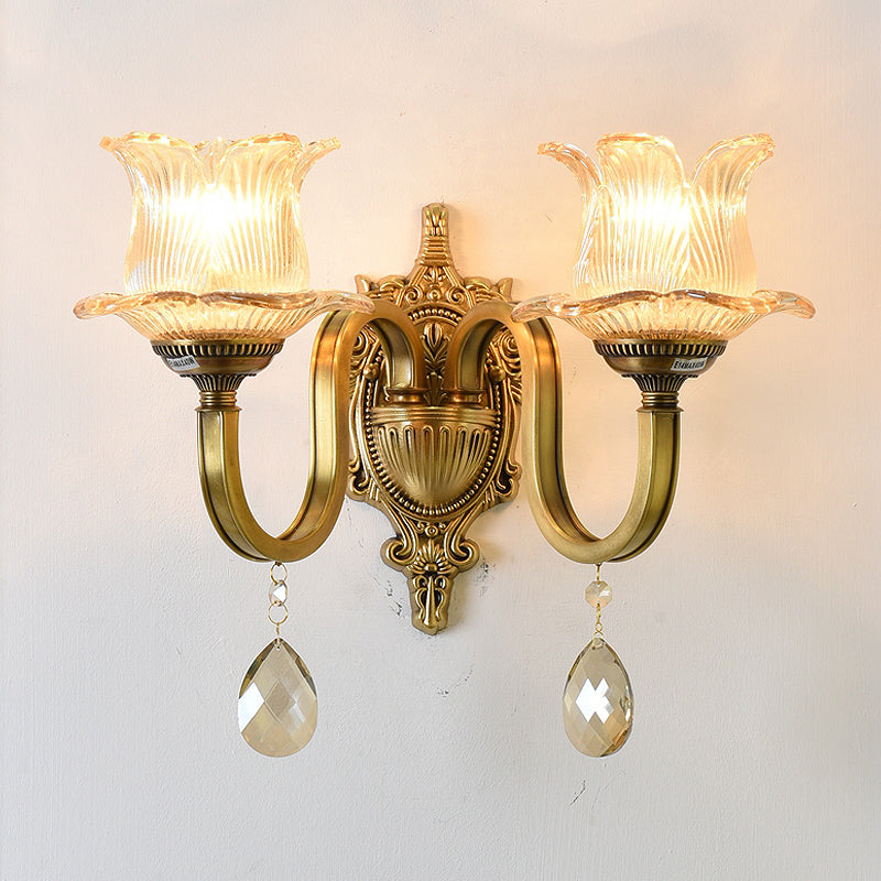 Lisslune | Flower decor wall light fixture modernism prism glass 1/2 heads brass wall lamp