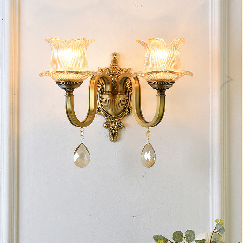 Lisslune | Flower decor wall light fixture modernism prism glass 1/2 heads brass wall lamp
