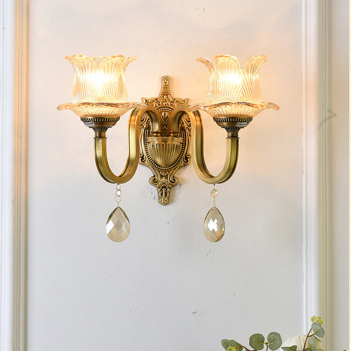 Lisslune | Flower decor wall light fixture modernism prism glass 1/2 heads brass wall lamp