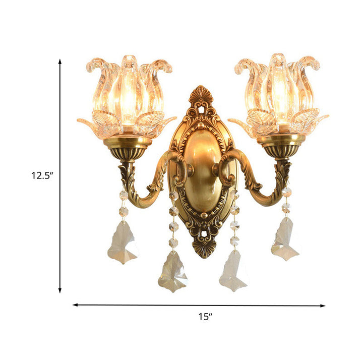 Lisslune | Flower decor wall light fixture modernism prism glass 1/2 heads brass wall lamp