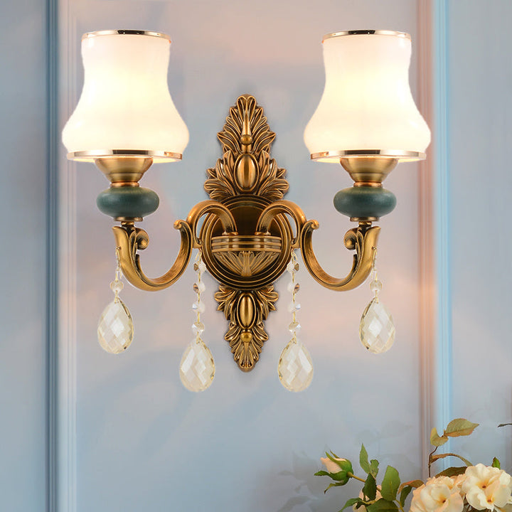 Lisslune | Vase White Glass Wall Mount Light Nordic Living Room 1/2 Heads Brass Wall Lamp