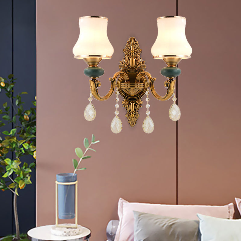 Lisslune | Vase White Glass Wall Mount Light Nordic Living Room 1/2 Heads Brass Wall Lamp