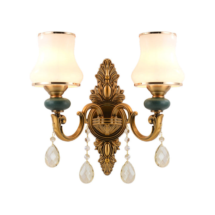 Lisslune | Vase White Glass Wall Mount Light Nordic Living Room 1/2 Heads Brass Wall Lamp