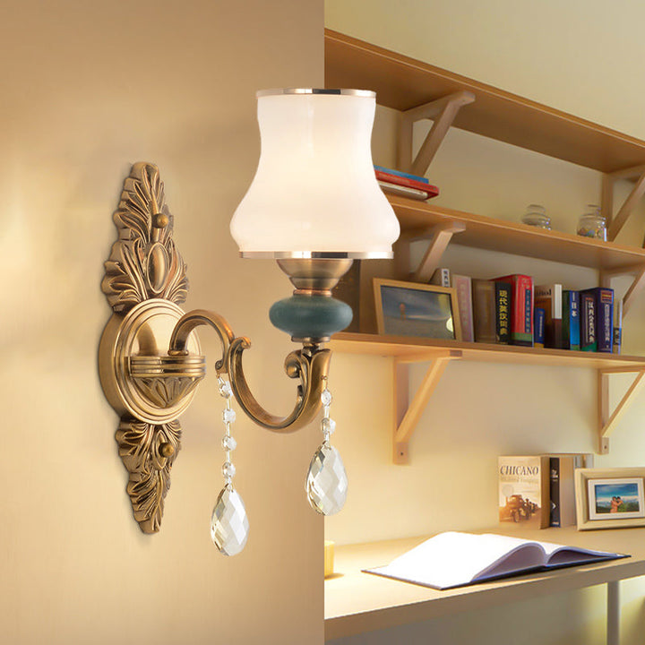 Lisslune | Vase White Glass Wall Mount Light Nordic Living Room 1/2 Heads Brass Wall Lamp