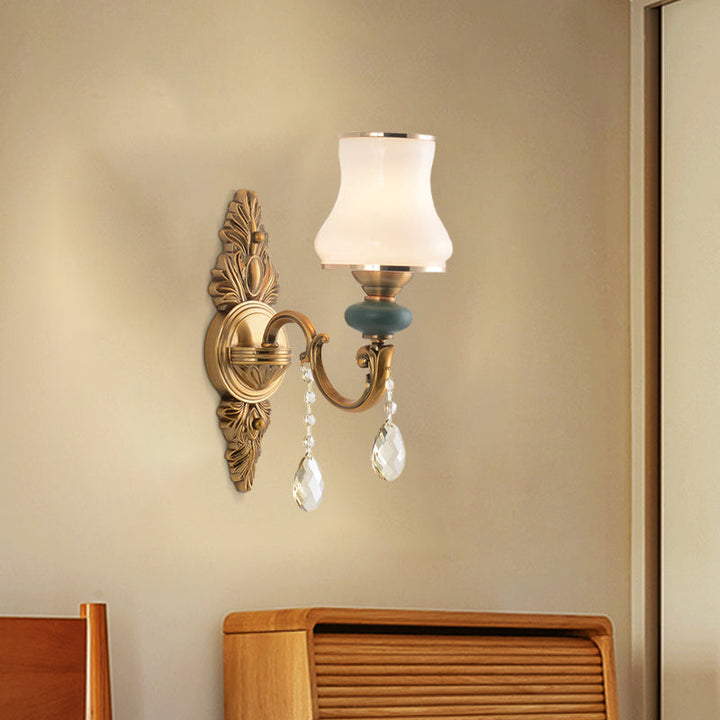 Lisslune | Vase White Glass Wall Mount Light Nordic Living Room 1/2 Heads Brass Wall Lamp