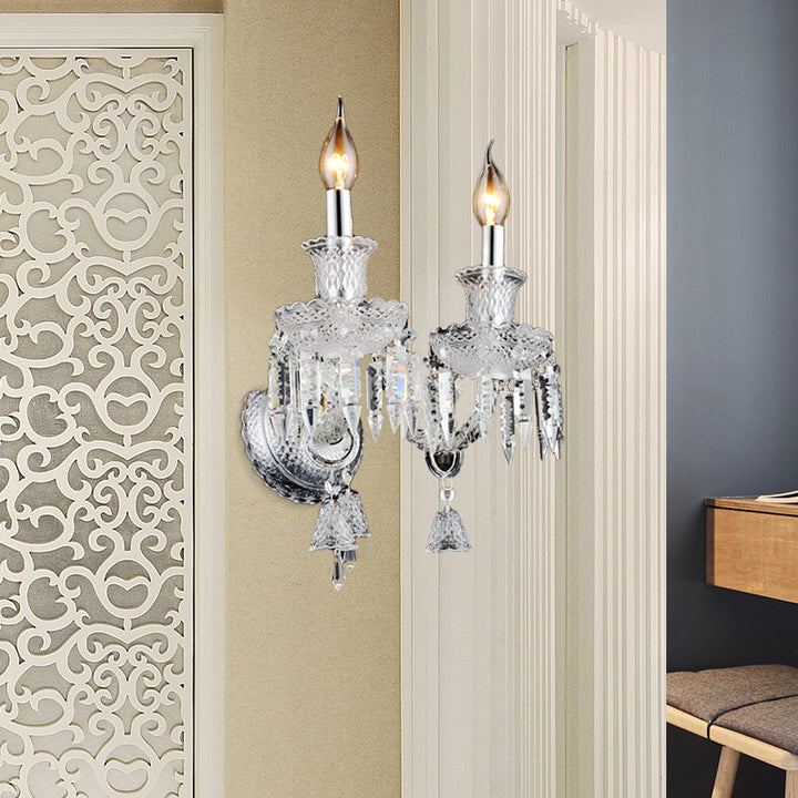 Lisslune | Candle holder Clear Glass Wall Lamp Fixture Modern 1/2 Cups Chrome Wall Lamp with Diamond Shaped Crystal Decoration