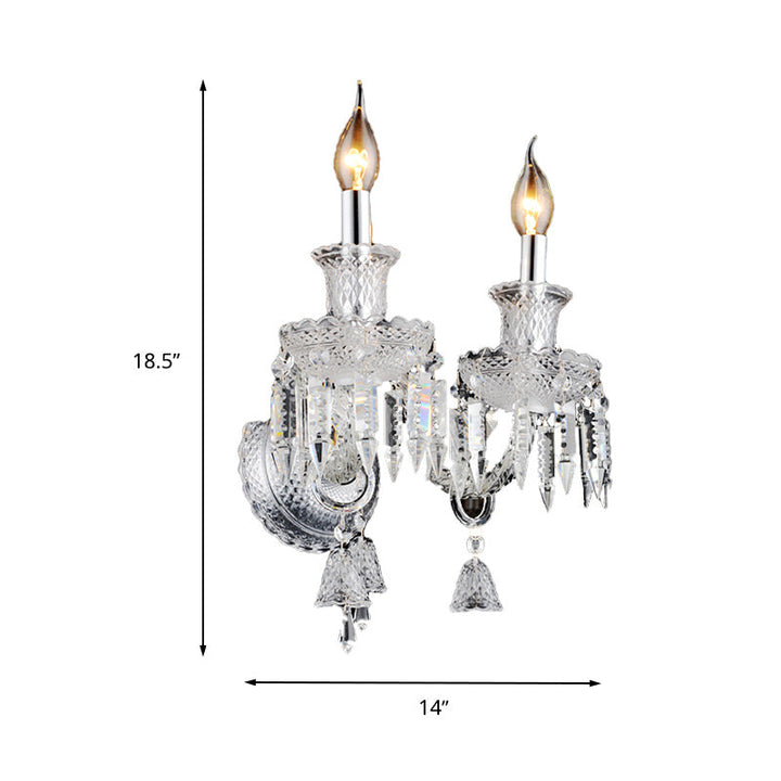 Lisslune | Candle holder Clear Glass Wall Lamp Fixture Modern 1/2 Cups Chrome Wall Lamp with Diamond Shaped Crystal Decoration