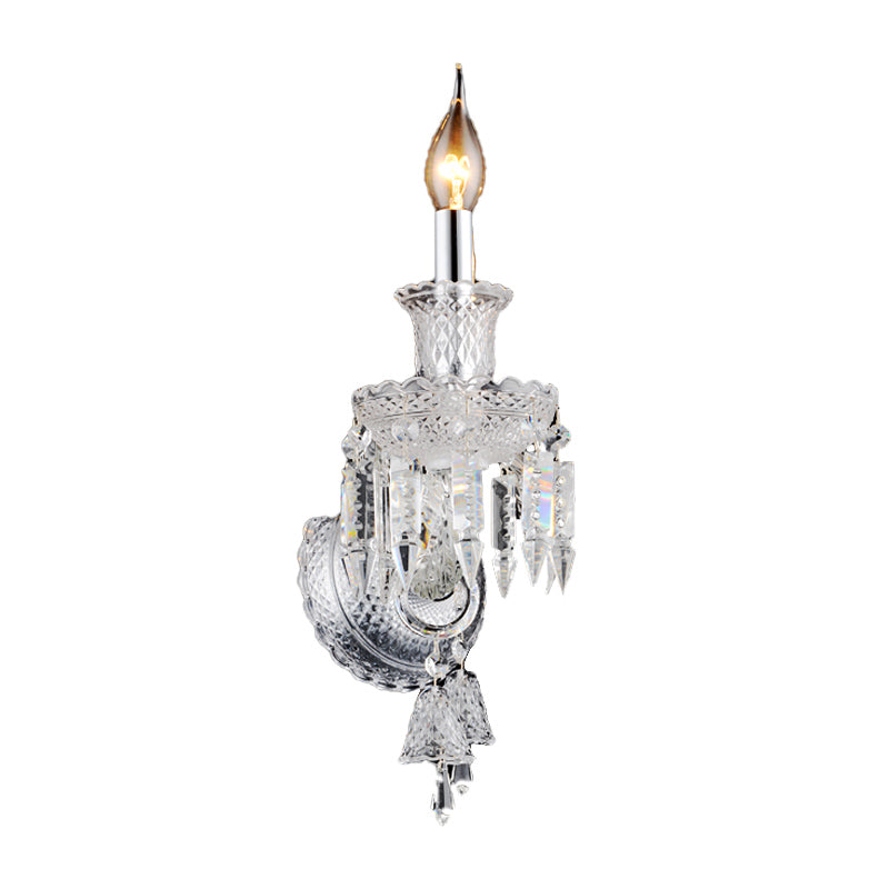 Lisslune | Candle holder Clear Glass Wall Lamp Fixture Modern 1/2 Cups Chrome Wall Lamp with Diamond Shaped Crystal Decoration